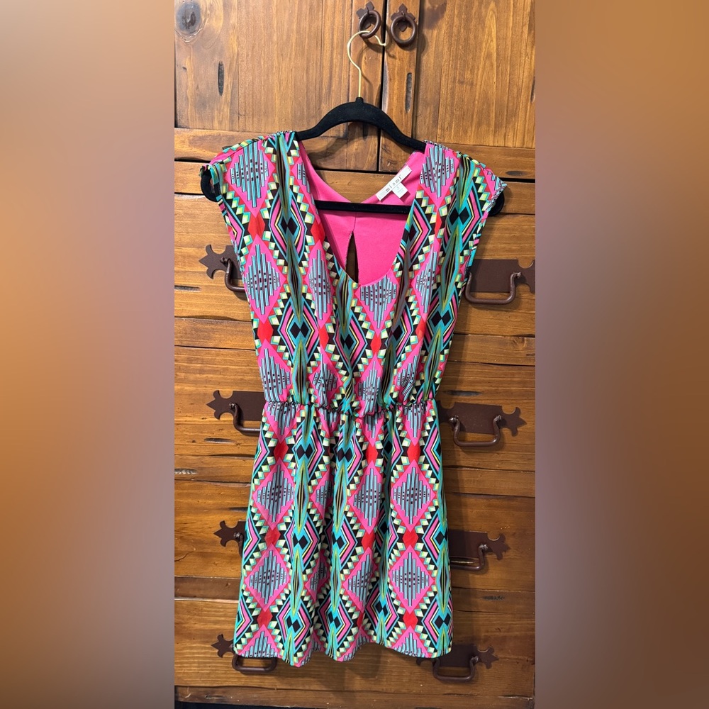 Miami Pink and Teal Geometric Pattern dress